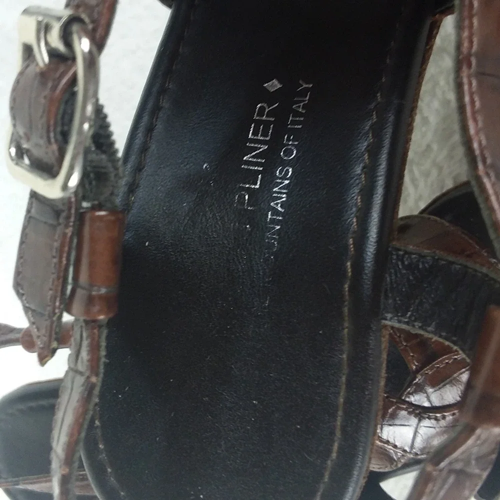Donald Pliner Gisa Brown Snake‎ Print Leather Slingback Platform Heels Womens 6M